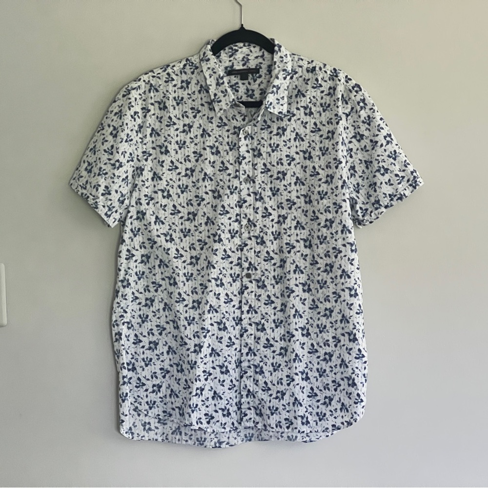 John Varvatos White and Blue Patterned Shirt